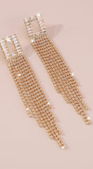 Jia Rhinestone Long Tassel Dangle Earrings - Gold