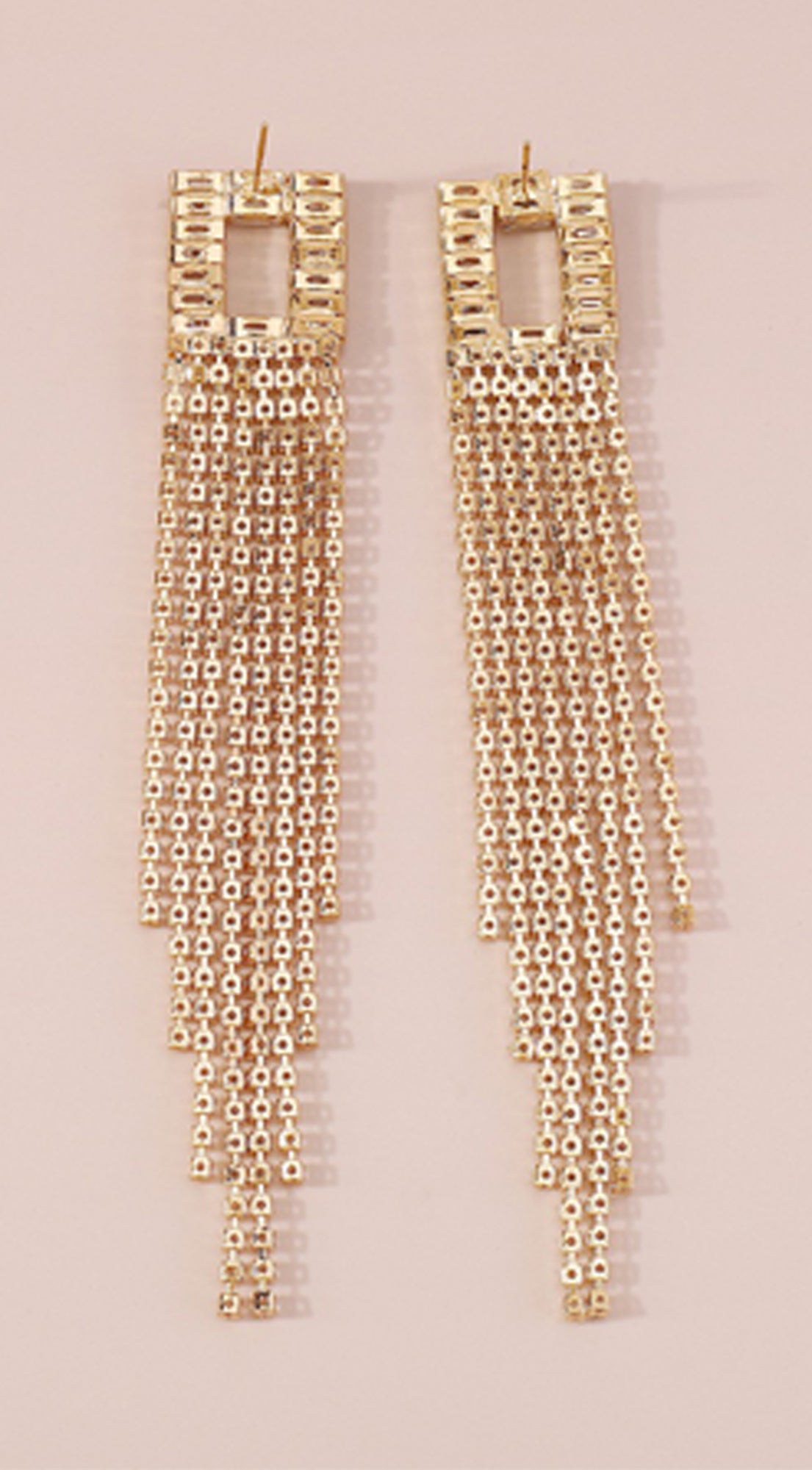 Jia Rhinestone Long Tassel Dangle Earrings - Gold