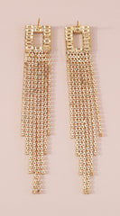 Jia Rhinestone Long Tassel Dangle Earrings - Gold