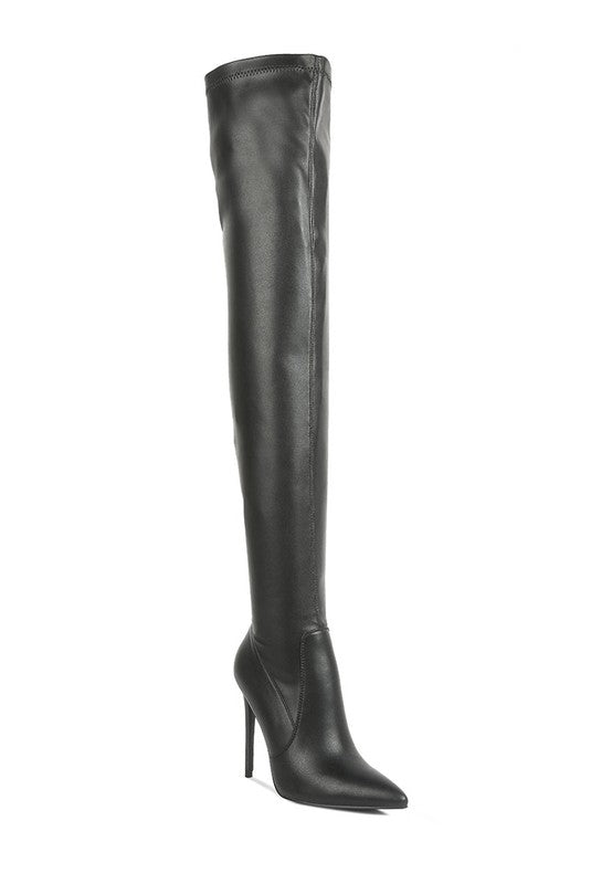 Stella Black Faux Leather Thigh High Boots