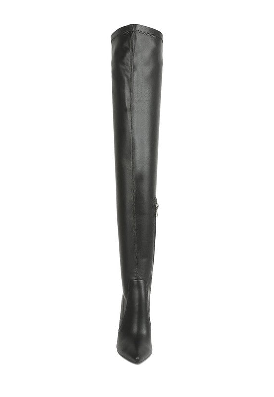 Stella Black Faux Leather Thigh High Boots