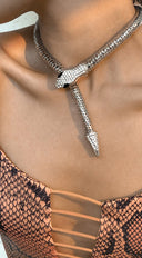 Snake Rhinestone Choker Necklace - Silver