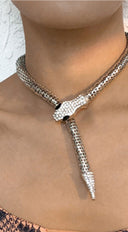 Snake Rhinestone Choker Necklace - Silver