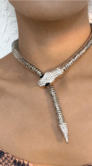 Snake Rhinestone Choker Necklace - Silver