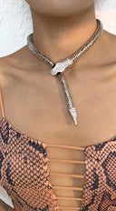 Snake Rhinestone Choker Necklace - Silver