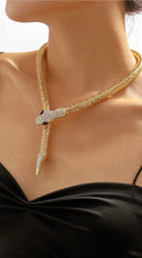 Snake Rhinestone Choker Necklace - Gold