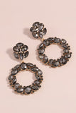Round Black Rhinestone Drop Earrings