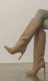 Cecily Beige Khaki Suede Knee High Tall Boots