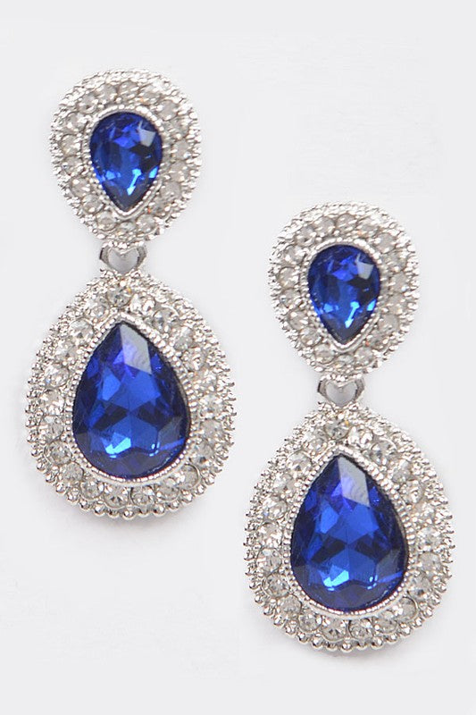 Tear Drop Blue Cobalt Rhinestone Earrings