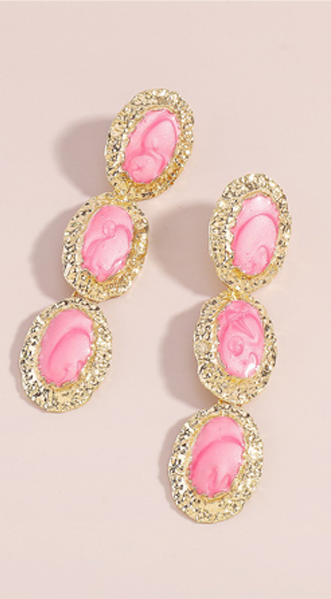 Lia Tiered Enamel Drop Earrings - Pink
