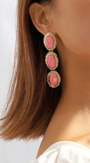 Lia Tiered Enamel Drop Earrings - Pink