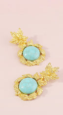 Vive Vintage Turquoise Drop Dangle Earrings - Gold