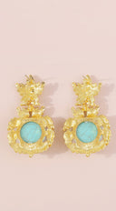 Vive Vintage Turquoise Drop Dangle Earrings - Gold
