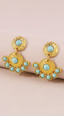 Cia Vintage Turquoise Drop Dangle Earrings - Gold