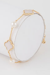 Rivia Gold Multi Clover Pearl Charm Bracelet - White