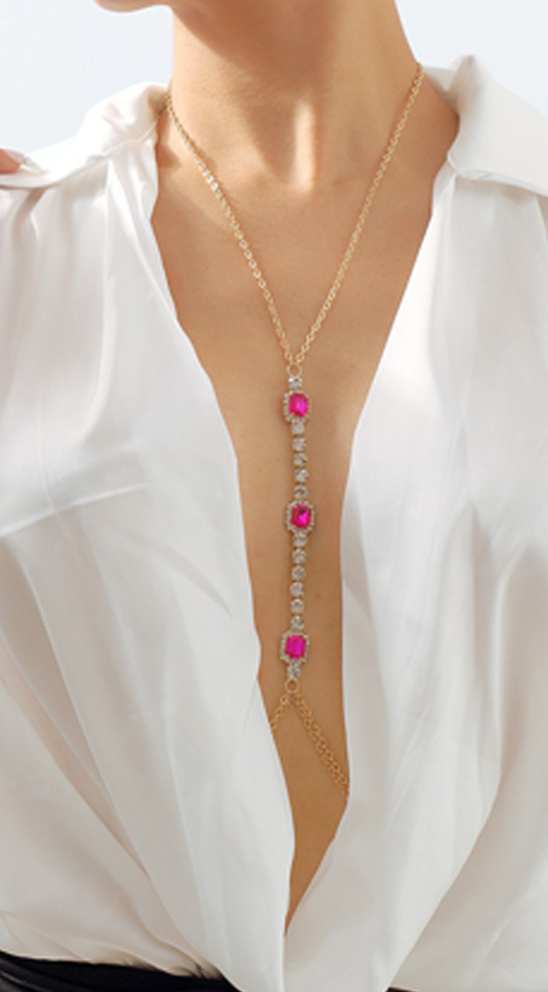 Ama Crystal Neck Body Chain - Silver