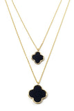 Double Clover Black Gold Layered Necklace
