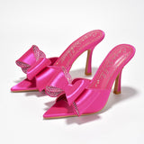 Martina Pink Satin Embellished Bow-Tie Mule