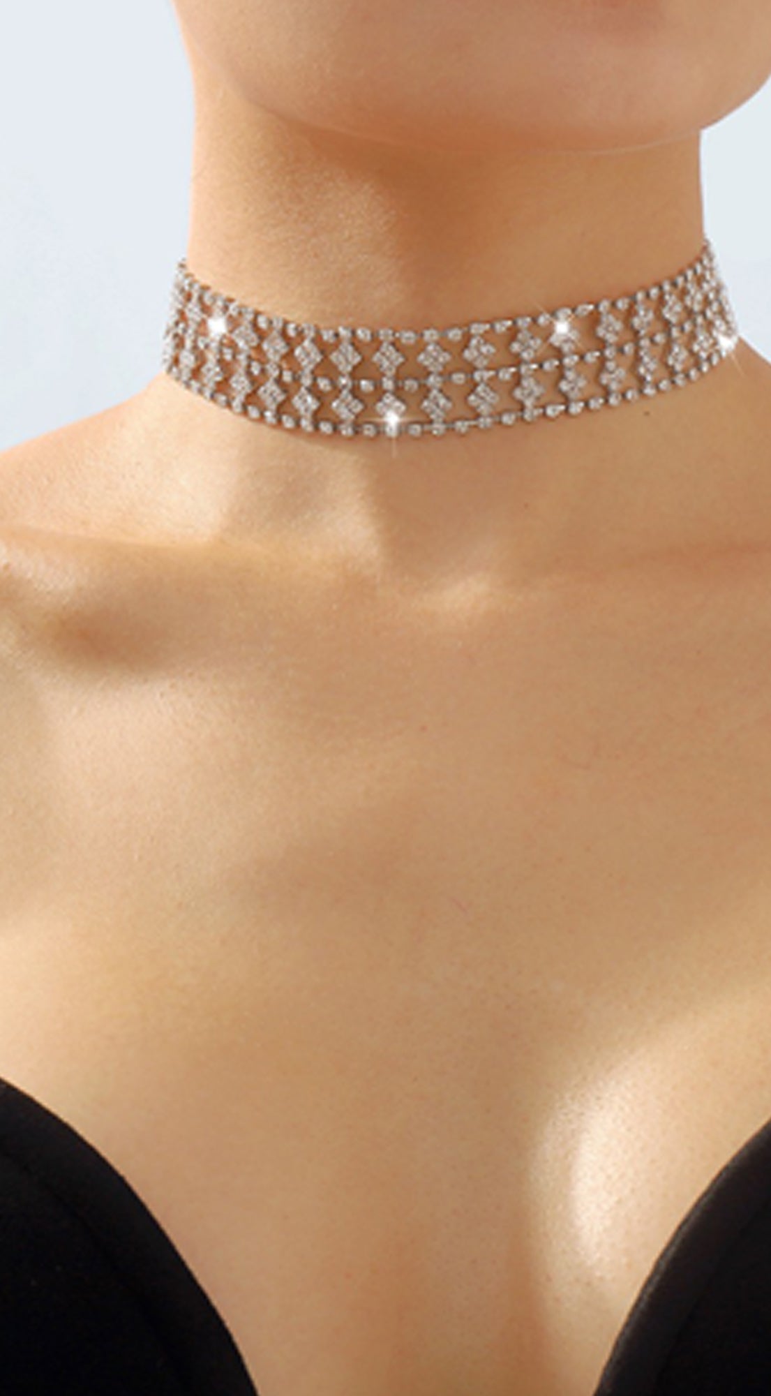 Ena Rhinestone Statement Choker Necklace - Gold