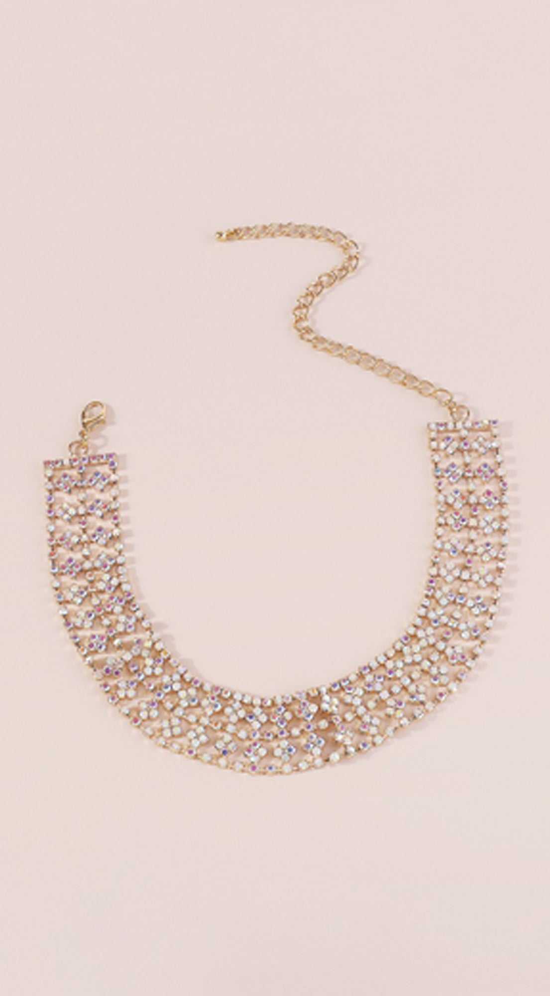 Ena Rhinestone Statement Choker Necklace - Gold