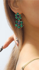 Ria Tiers Rhinestone Flower Dangle Earrings - Green
