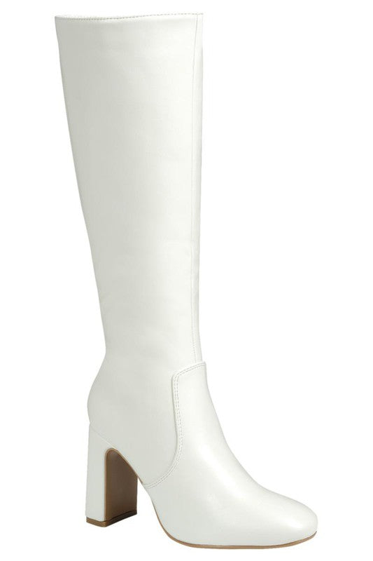 Ella White Faux Leather Knee High Boots