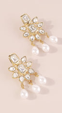 Luxury Pearl Rhinestone Drop Earrings - Gold