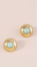 Niya Vintage Pearl Turquoise Stud Earrings - Gold