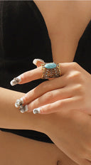 Western Oval Turquoise Statement Ring - Gold