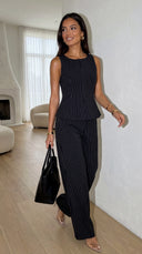 Avelora Pinstripe Tailored Set - Black