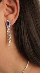 Shine & Glow Blue Sapphire Teardrop Stone Accented Collar Rhinestone Necklace & Earrings Set