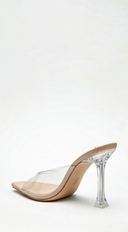 Victoria Clear Strap Mule Heels - Beige