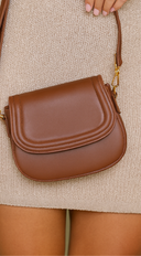 Faux Leather Crossbody Bag - Brown