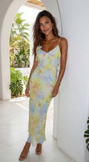Floravie Watercolor Floral Maxi Dress - Green Multi