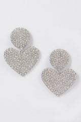 Lux Heart Rhinestone Earrings - Silver
