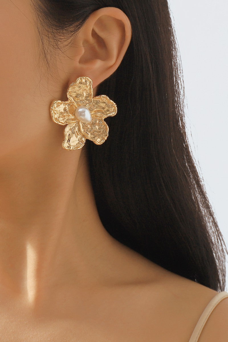 Bright Blossom Metal Flower Earrings - Gold