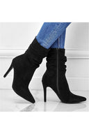 Ludovica Side Zipper Suede Pointy Toe High Heel Booties - Black