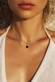 Black Gold Clover Rhinestone Trimmed Pendant Necklace