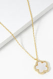 Pearl Gold Clover Rhinestone Trimmed Pendant Necklace