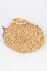Baha Straw Round Handbag - Khaki