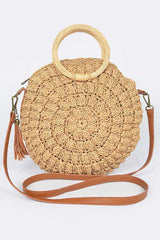 Baha Straw Round Handbag - Khaki