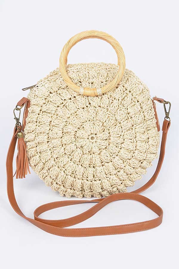 Baha Straw Round Handbag - Ivory