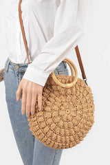 Baha Straw Round Handbag - Khaki