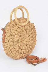 Baha Straw Round Handbag - Khaki