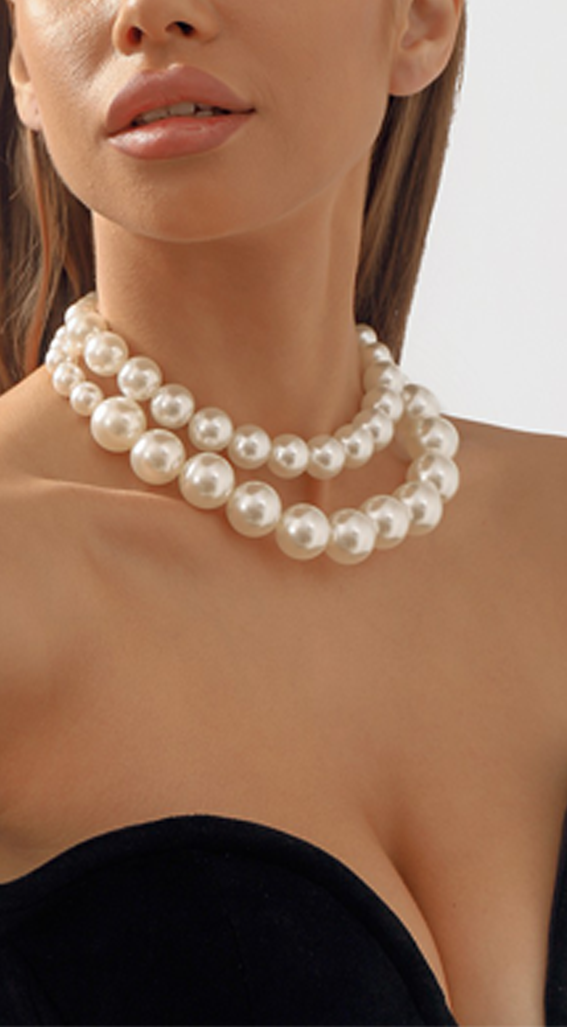 Elegant Bilayer Large & Small Pearls Choker Necklace - White