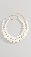 Elegant Bilayer Large & Small Pearls Choker Necklace - White