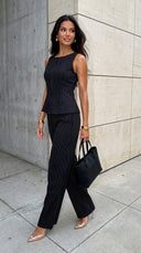 Avelora Pinstripe Tailored Set - Black