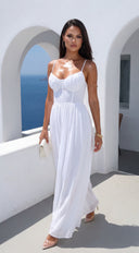 Orlaya Chiffon Wide Leg Jumpsuit in Off White styled outfit flat lay