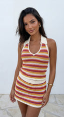 Ibella Halter Crochet Set in Orange Multi styled look from behind