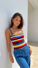 Havana Stripe Knit Cami Top - Blue Multi